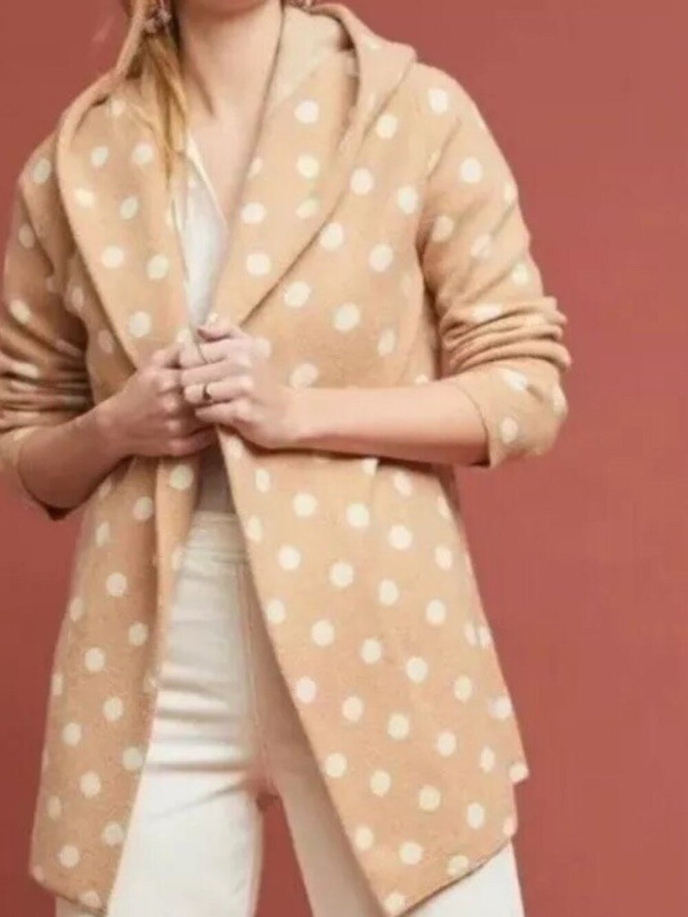 Anthropologie Field Flower Dottie Cardigan Sweater Coat Hooded Wool Polka Dot XS